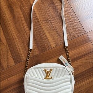 Louis Vuitton Cream Quilted Crossbody Bag with Gold Accents